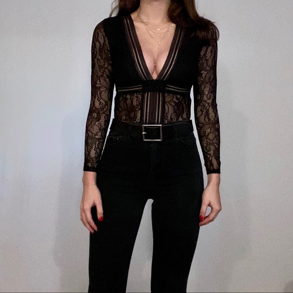 LAST ONE!! NWT Black Lace Longsleve Bodysuit - Picture 2 of 4